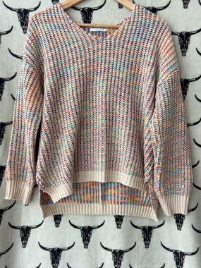Timing Multicolor Chunky Knit V Neck Sweater Medium